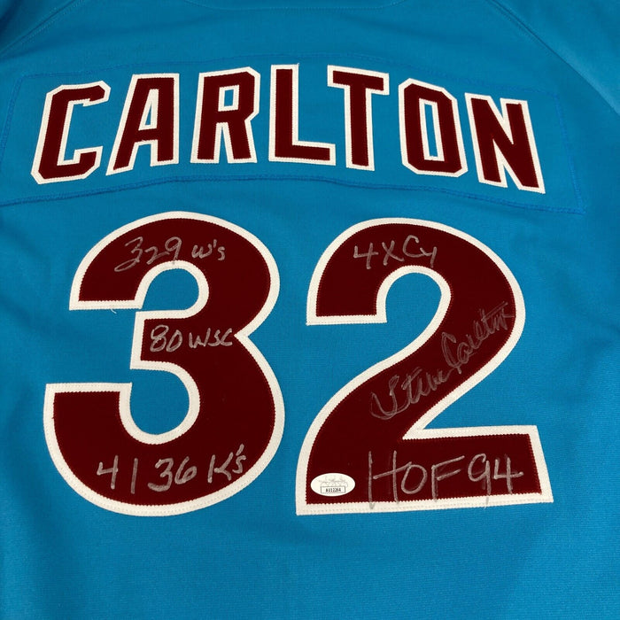 Steve Carlton Signed Inscribed Philadelphia Phillies STAT Jersey JSA COA