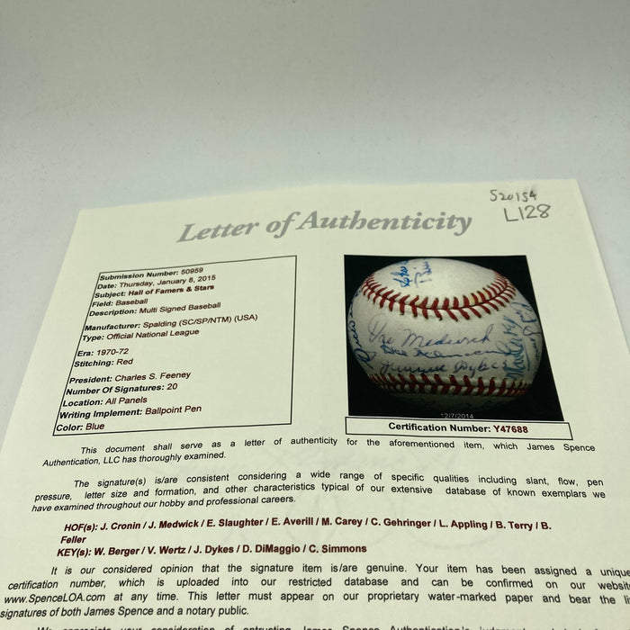 Joe Cronin Joe Medwick Earl Averill Max Carey HOF Multi Signed Baseball PSA JSA