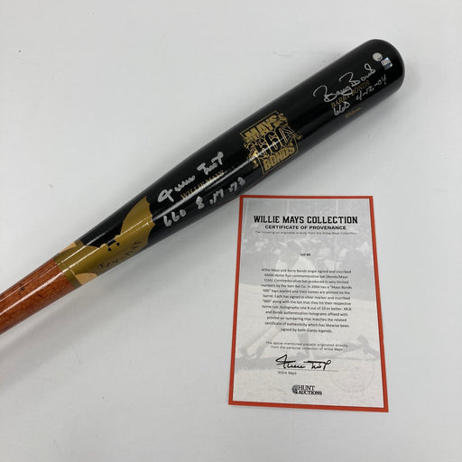 Willie Mays & Barry Bonds 660 Home Runs Signed Inscribed Baseball Bat Mays COA