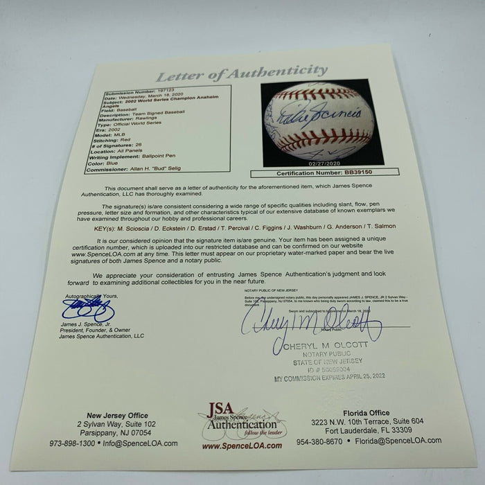 2002 Anaheim Angels World Series Champs Team Signed W.S. Baseball With JSA COA