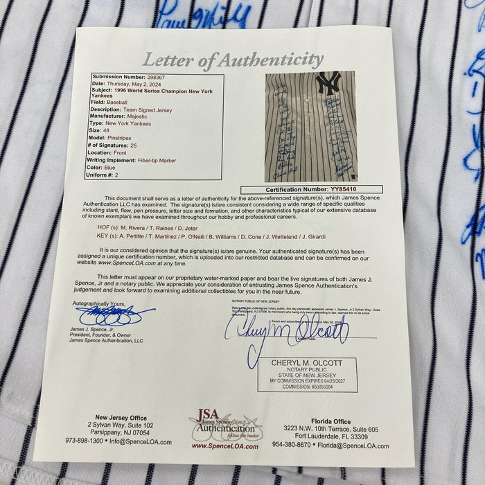 1996 New York W.S. Champs Team Signed World Series Jersey Derek Jeter JSA COA