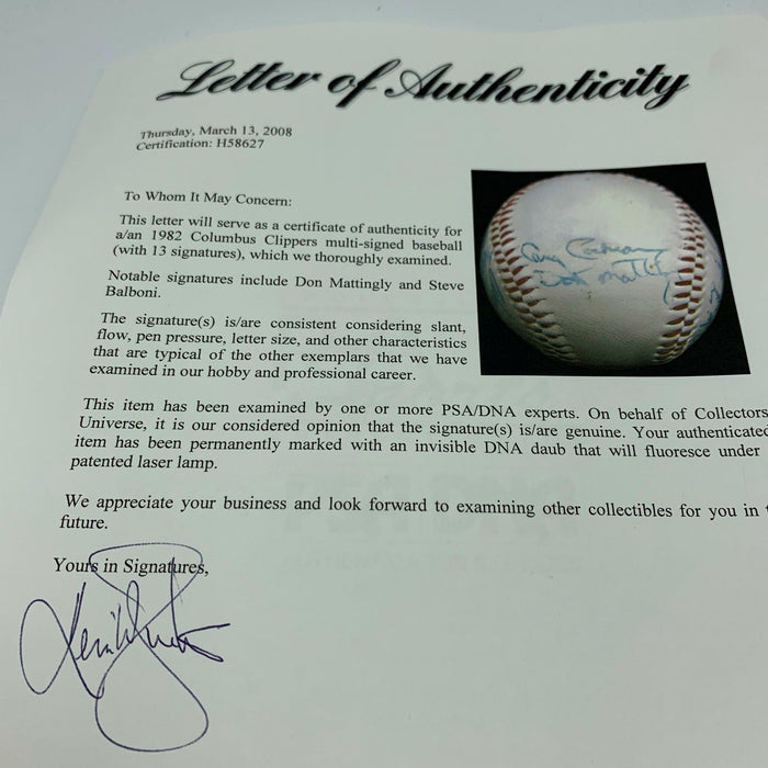 Don Mattingly Pre Rookie 1982 Columbus Clippers Team Signed Baseball PSA DNA COA