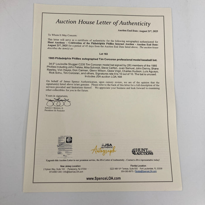 Mike Schmidt 1985 Philadelphia Phillies Team Signed Baseball Bat JSA COA