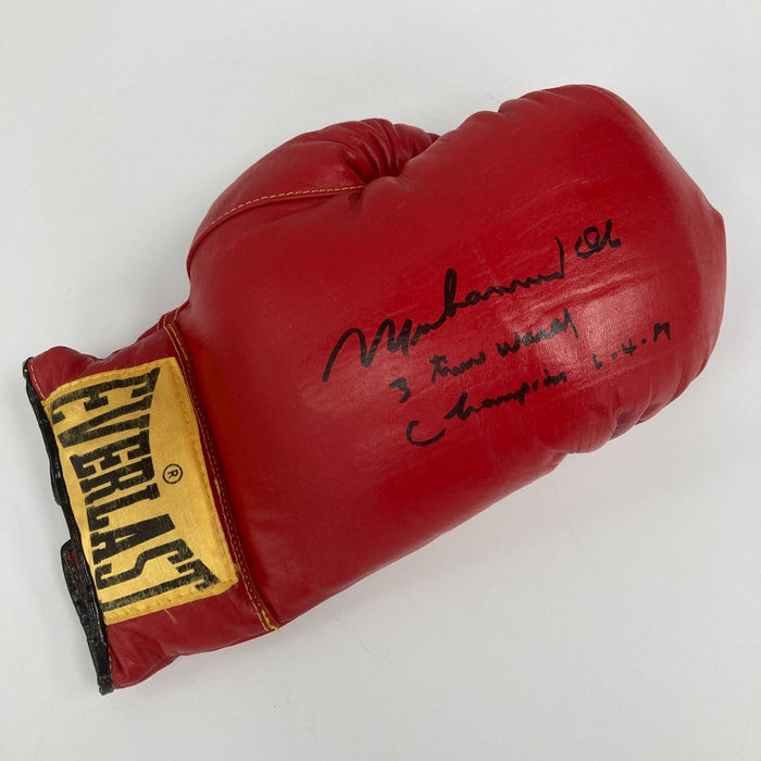 Muhammad Ali "3 Time World Champion" Signed Inscribed Boxing Glove JSA COA