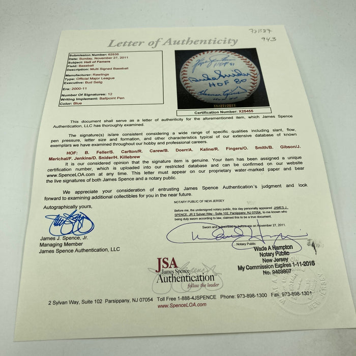 Hall Of Fame Multi Signed Inscribed Baseball 12 Sigs Ozzie Smith Bob Gibson JSA