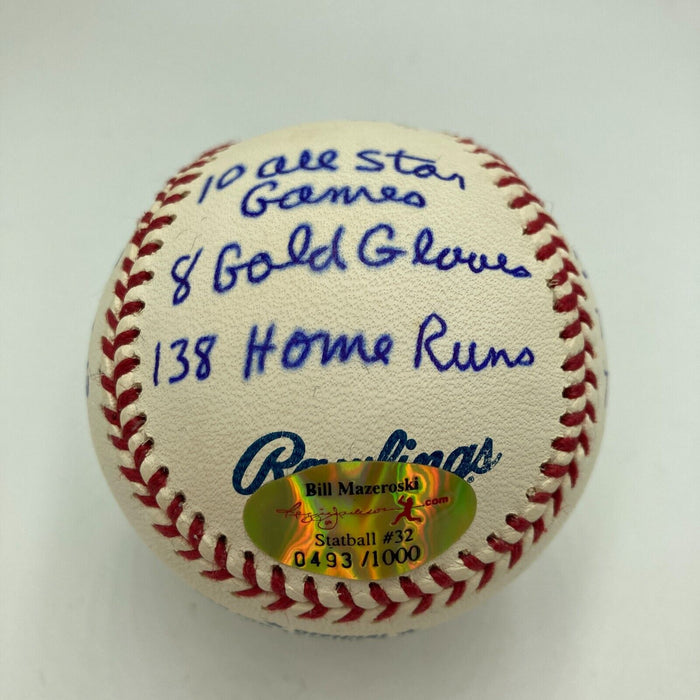 Bill Mazeroski Signed Heavily Inscribed Career STAT Baseball Reggie Jackson COA