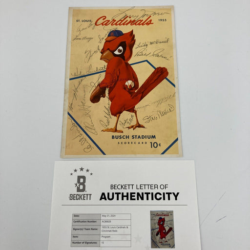1955 St. Louis Cardinals and Cincinnati Reds Team Signed Scorecard Beckett COA