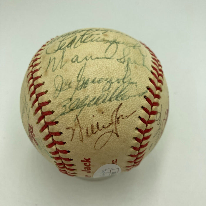 Hank Aaron Ernie Banks 1980's Cracker Jack Old Timers Game Signed Baseball JSA