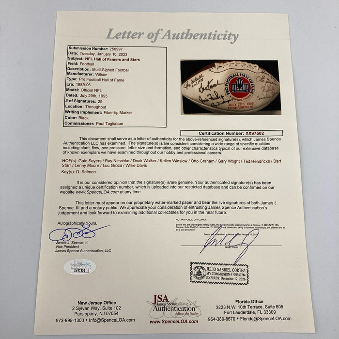 1995 Hall Of Fame Induction Signed Football 29 Sigs Bart Starr Ray Nitschke JSA