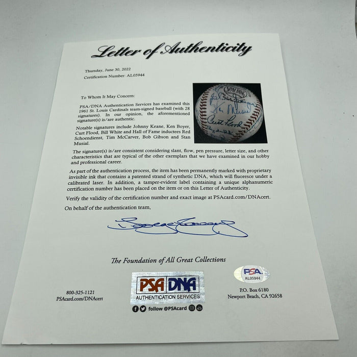 Beautiful 1961 St. Louis Cardinals Team Signed Baseball PSA DNA COA