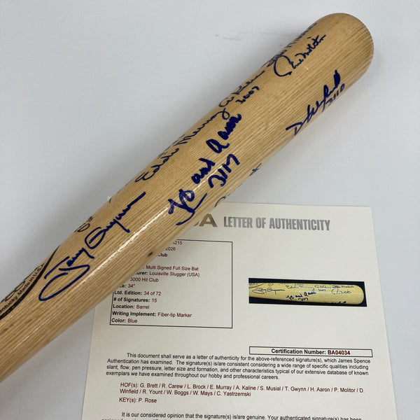 Beautiful 3,000 Hit Club Multi Signed Baseball Bat Willie Mays Hank Aaron JSA
