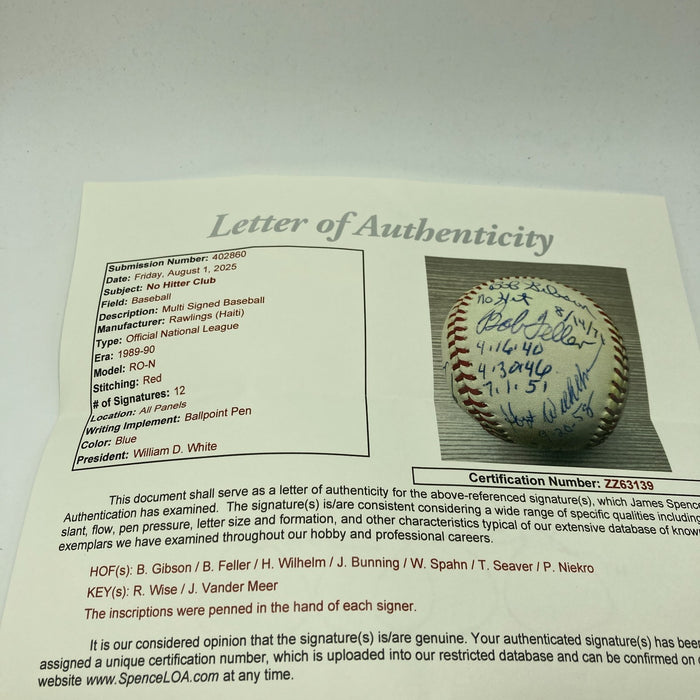 Beautiful No Hitter Pitchers Multi Signed Baseball 12 Sigs With Inscriptions JSA