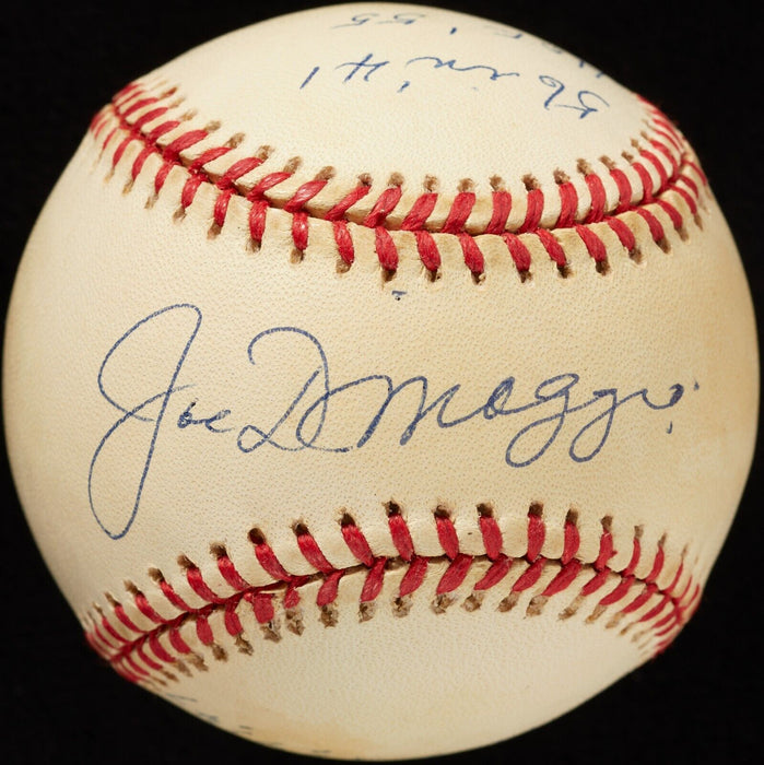 Joe Dimaggio Signed Heavily Inscribed STAT Baseball JSA COA