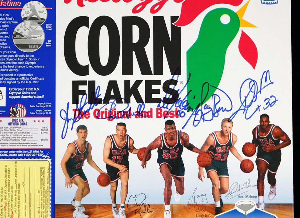 1992 Dream Team Olympics Team USA Signed Corn Flakes Box 5 Sigs JSA COA