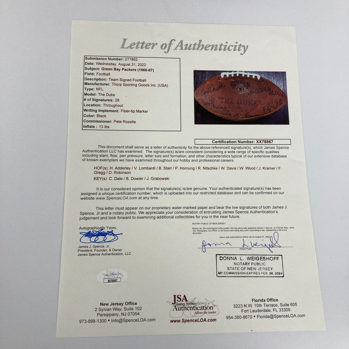 1966 Green Bay Packers Super Bowl 1 Champs Team Signed Football Lombardi JSA