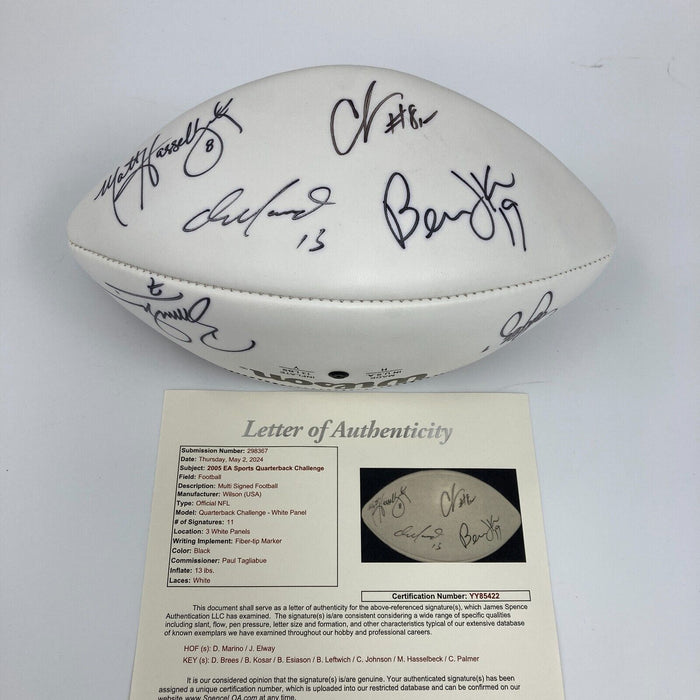 Dan Marino John Elway Drew Brees Quarterback Challange Signed Football JSA COA