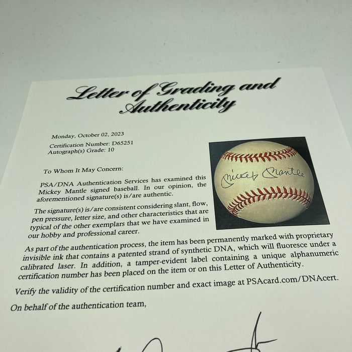 Mickey Mantle Signed American League Baseball PSA DNA Graded 10 GEM MINT