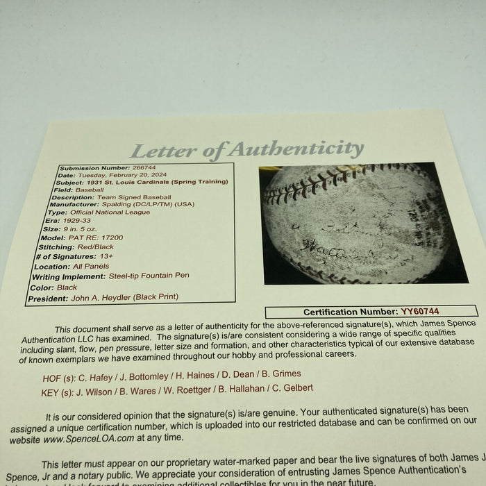 1931 St. Louis Cardinals World Series Champs Team Signed Baseball JSA COA