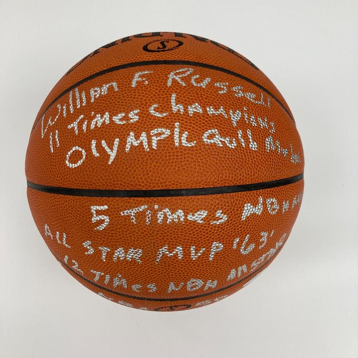 Bill Russell Full Name Signed Heavily Inscribed STAT Basketball JSA COA