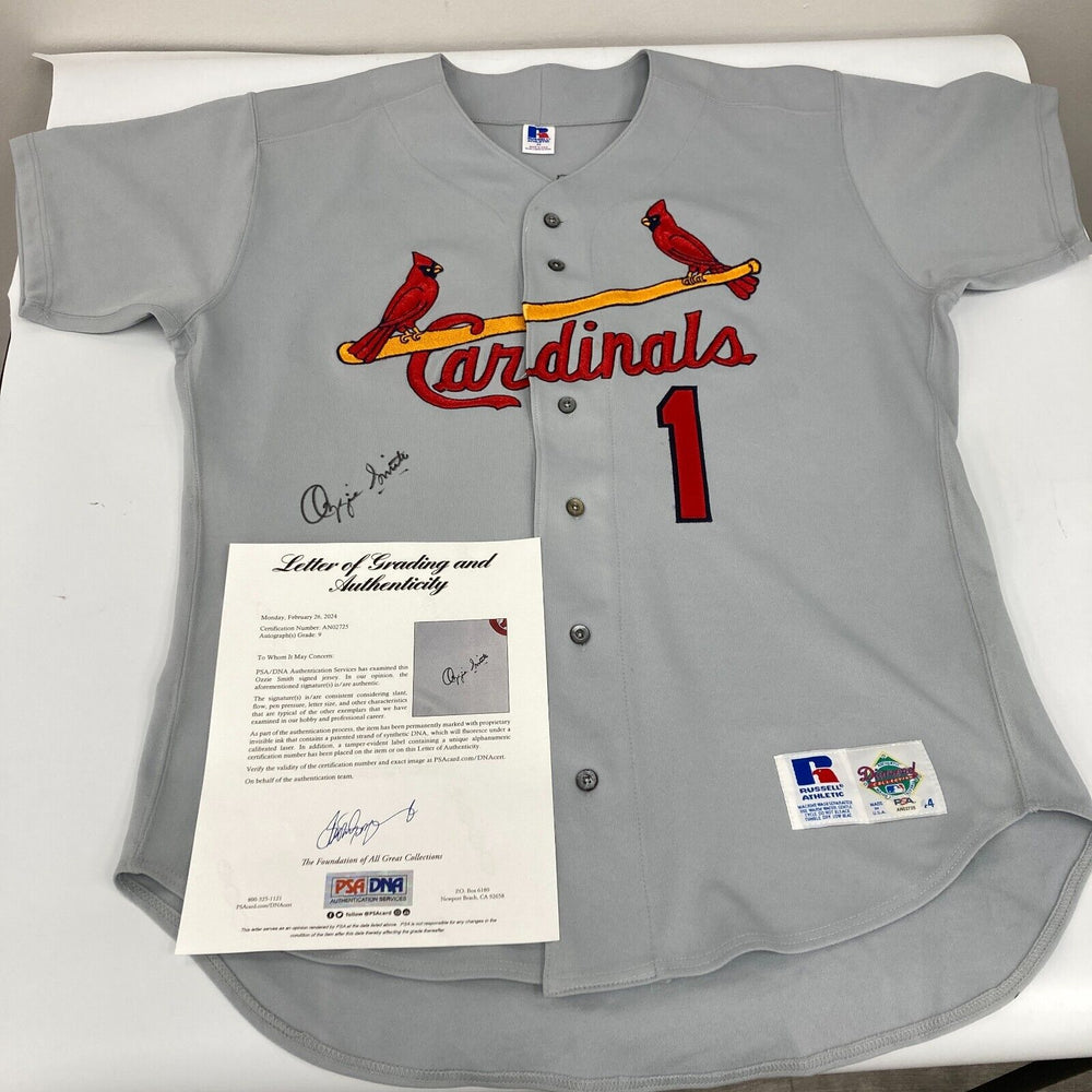 Ozzie Smith Signed Authentic St Louis Cardinals Game Model Jersey PSA DNA MINT 9