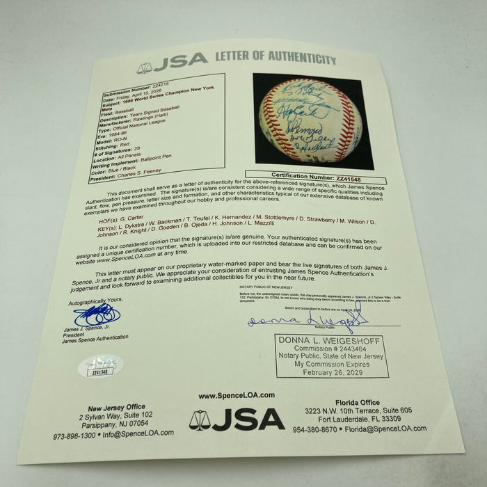 1986 New York Mets World Series Champs Team Signed Vintage NL Baseball JSA COA