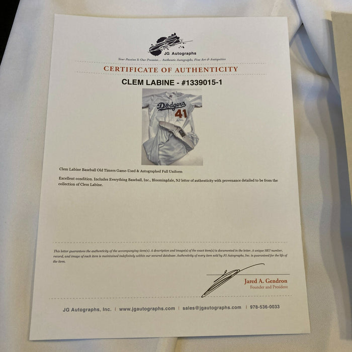 Clem Labine Signed Game Used Los Angeles Dodgers Uniform Jersey & Pants PSA DNA