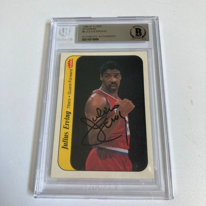 1986-87 Fleer Sticker Julius Erving Dr. J Signed Basketball Card Auto BGS