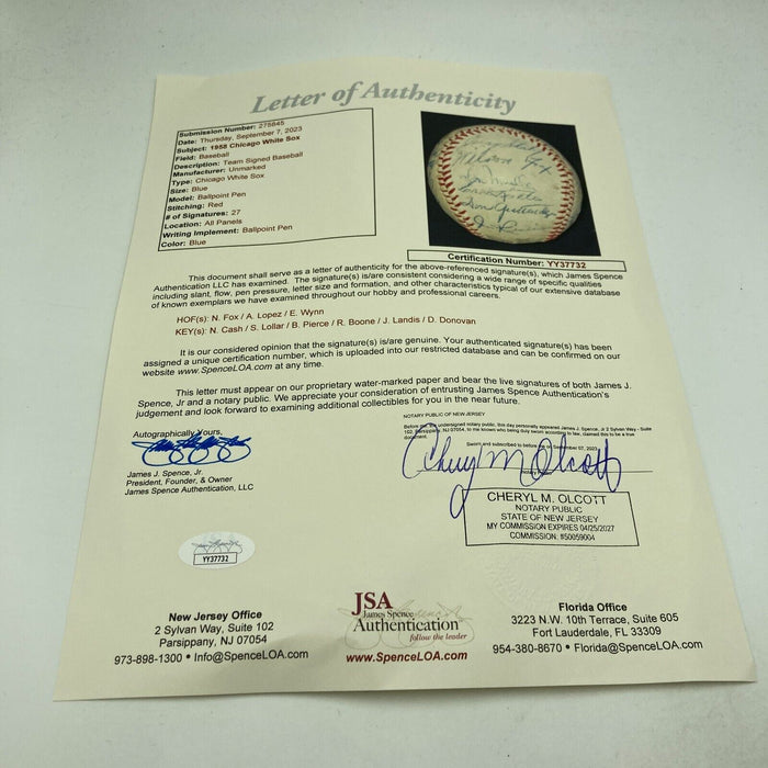 1959 Chicago White Sox AL Champs Team Signed Baseball Nellie Fox JSA COA