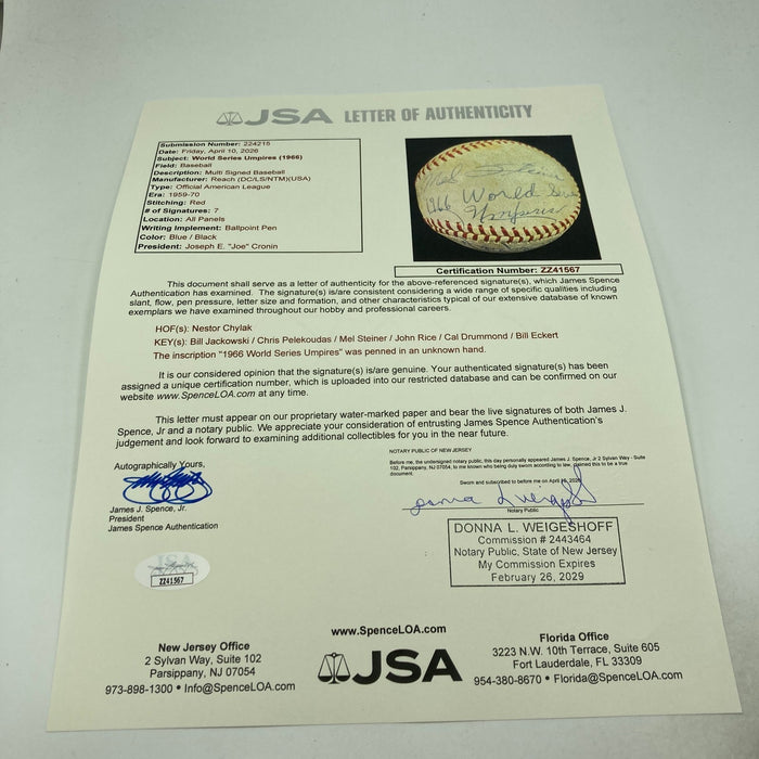 1966 World Series Game Used Baseball Signed By Umpires Orioles VS Dodgers JSA