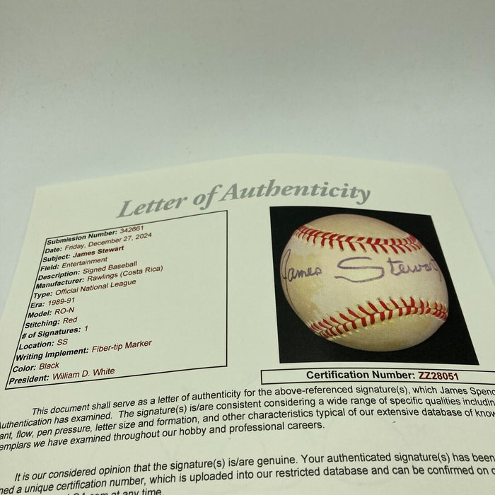 James Jimmy Stewart Signed National League Baseball JSA COA Movie Star Celebrity