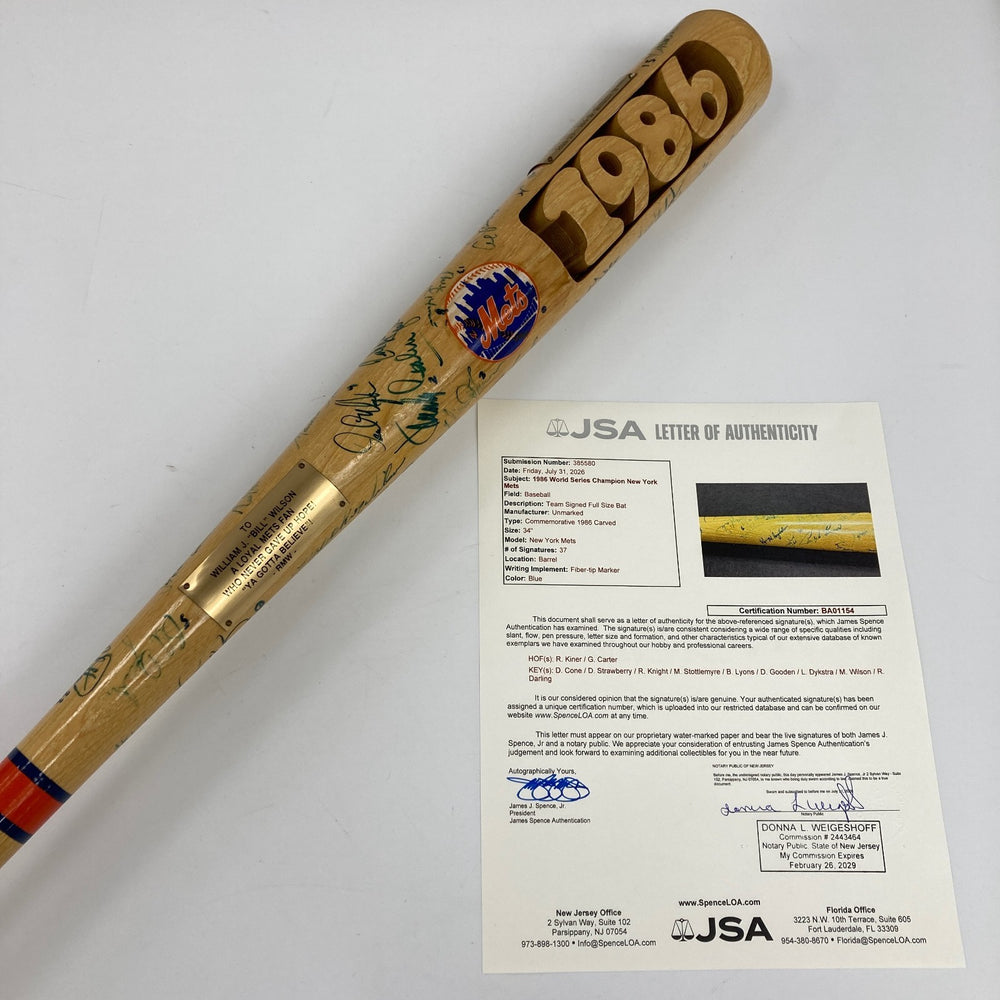 1986 New York Mets W.S. Champs Team Signed Baseball Bat 37 Signatures JSA COA
