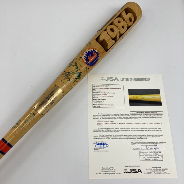 1986 New York Mets W.S. Champs Team Signed Baseball Bat 37 Signatures JSA COA