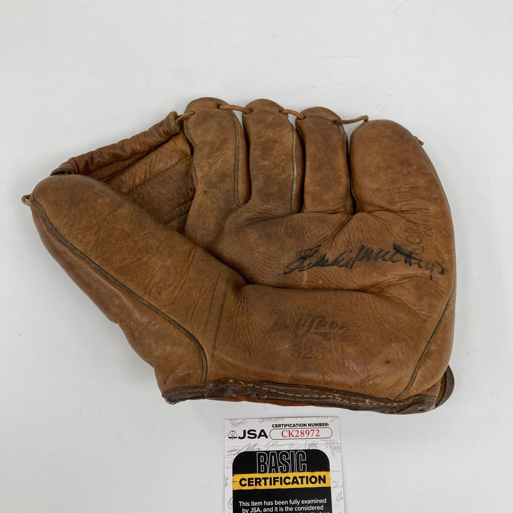 Eddie Mathews Signed 1950's Game Model Baseball Glove JSA COA
