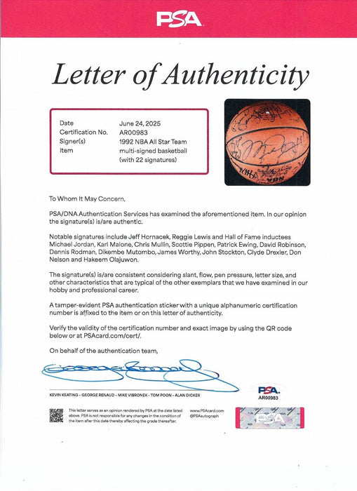 Michael Jordan 1992 All Star Game Signed Basketball Team USA Dream Team PSA