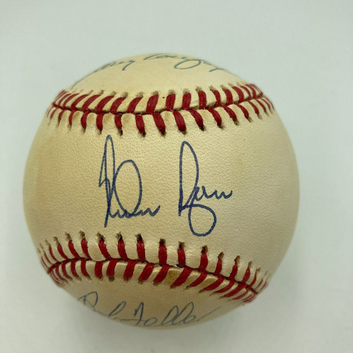 Sandy Koufax Nolan Ryan & Bob Feller Signed American League Baseball JSA COA