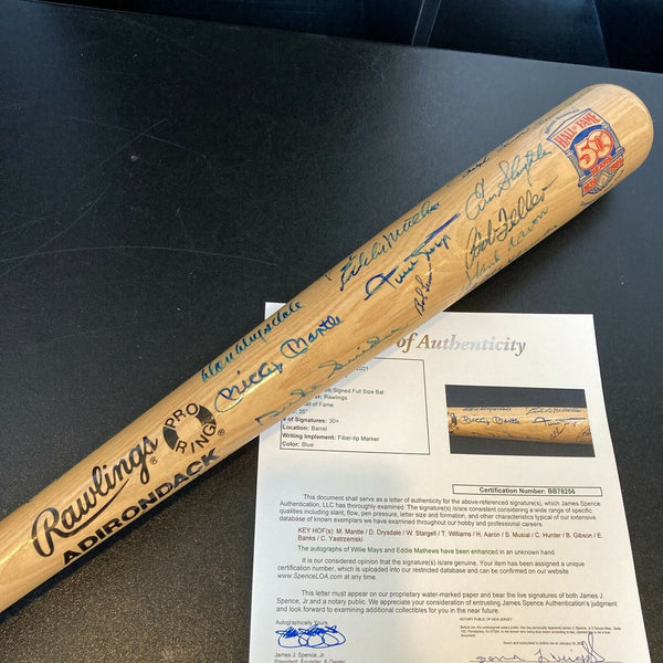 Mickey Mantle Ted Williams Willie Mays Hank Aaron HOF Multi Signed Bat JSA COA