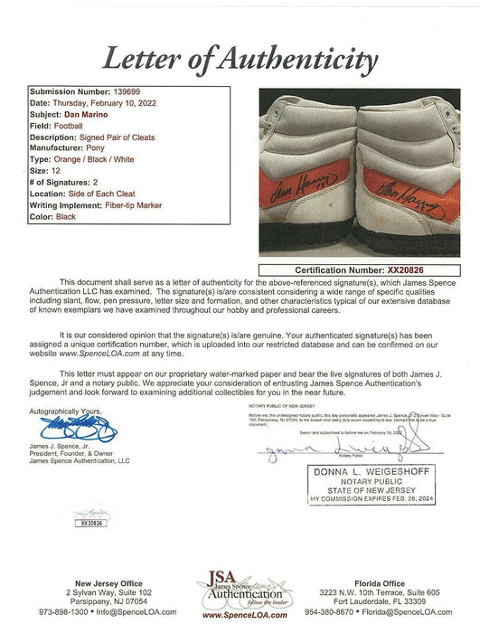 Dan Marino Dual Signed 1986 Game Used Football Shoes MEARS & JSA COA