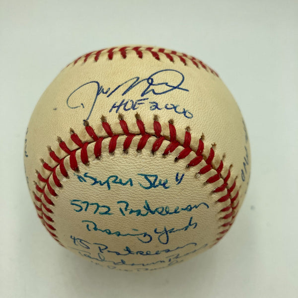 Joe Montana Signed Heavily Inscribed Career STAT Baseball Reggie Jackson COA