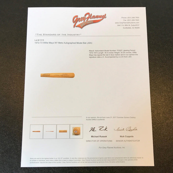 1972 Willie Mays Signed Autographed Game Model Bat PSA DNA & Grey Flannel COA
