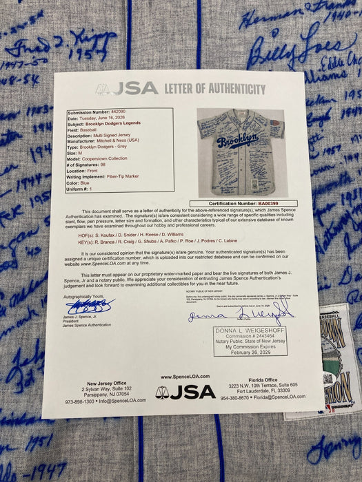 The Finest Brooklyn Dodgers Multi Signed Jersey 98 Sigs! Sandy Koufax JSA COA