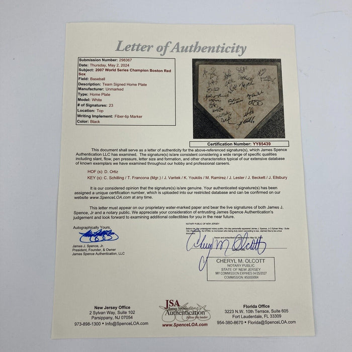 2007 Boston Red Sox World Series Champs Team Signed Game Used Home Plate JSA COA
