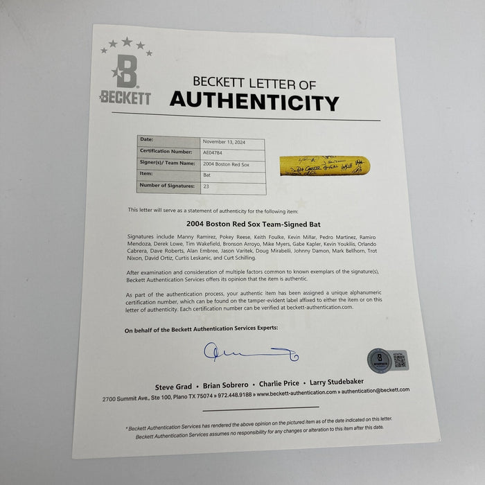 2004 Boston Red Sox World Series Champs Team Signed Baseball Bat PSA DNA Beckett