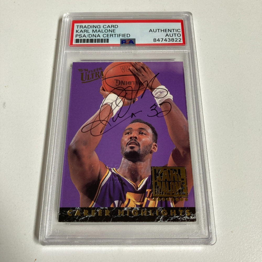 1993-94 Fleer Karl Malone Signed Promo Card With Fleer Stamp PSA DNA RARE