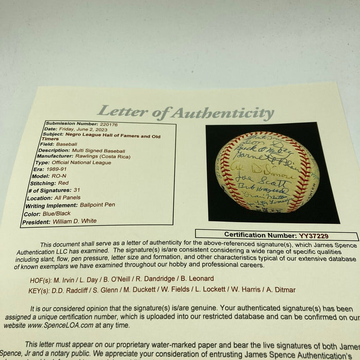 Negro League Hall Of Fame Legends Multi Signed Baseball 31 Sigs JSA COA