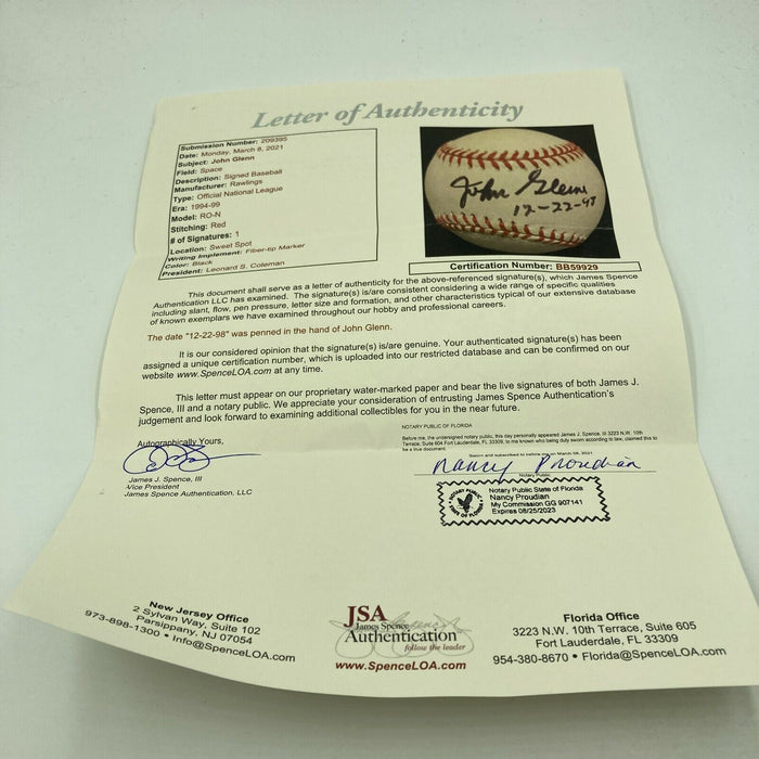 Beautiful John Glenn Single Signed National League Baseball JSA COA NASA