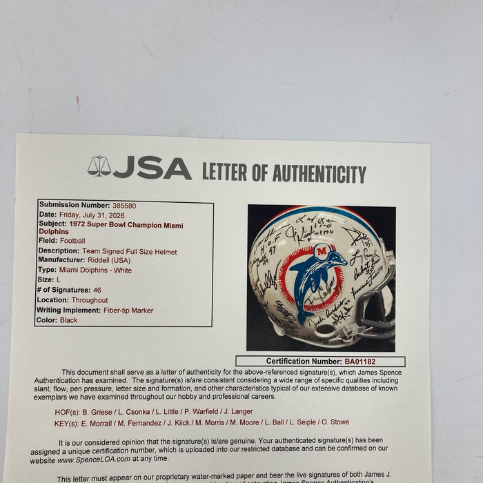 1972 Miami Dolphins Super Bowl Champs Team Signed Full Size Helmet JSA COA