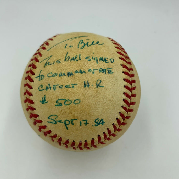 Reggie Jackson 500th Home Run 9-17-1984 Signed Inscribed Game Used Baseball JSA