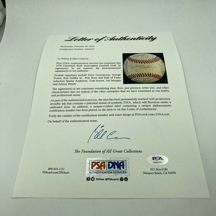1978 Cincinnati Reds Team Signed Official American League Baseball PSA DNA COA