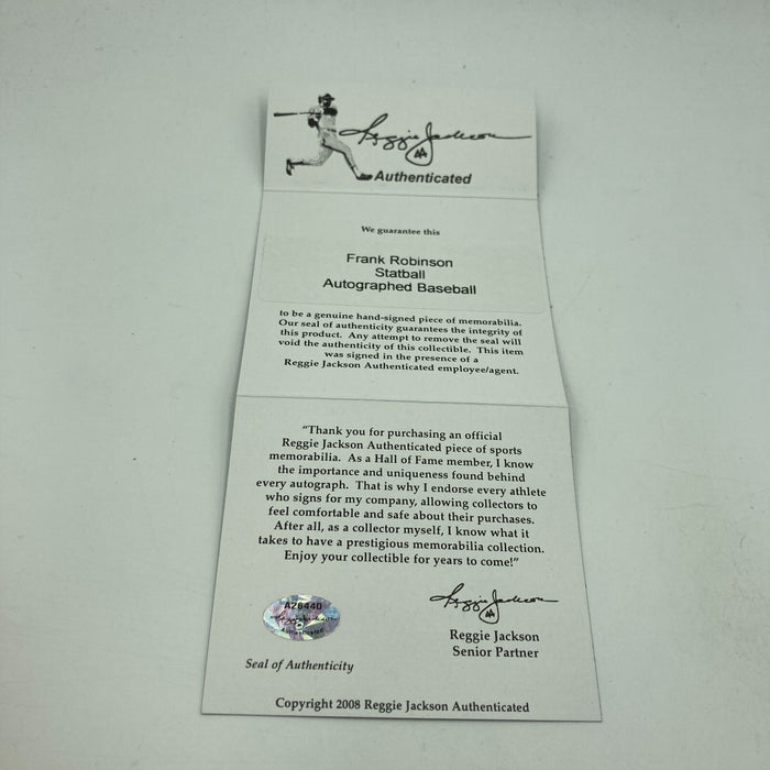 Frank Robinson Signed Heavily Inscribed Career STAT Baseball Reggie Jackson COA