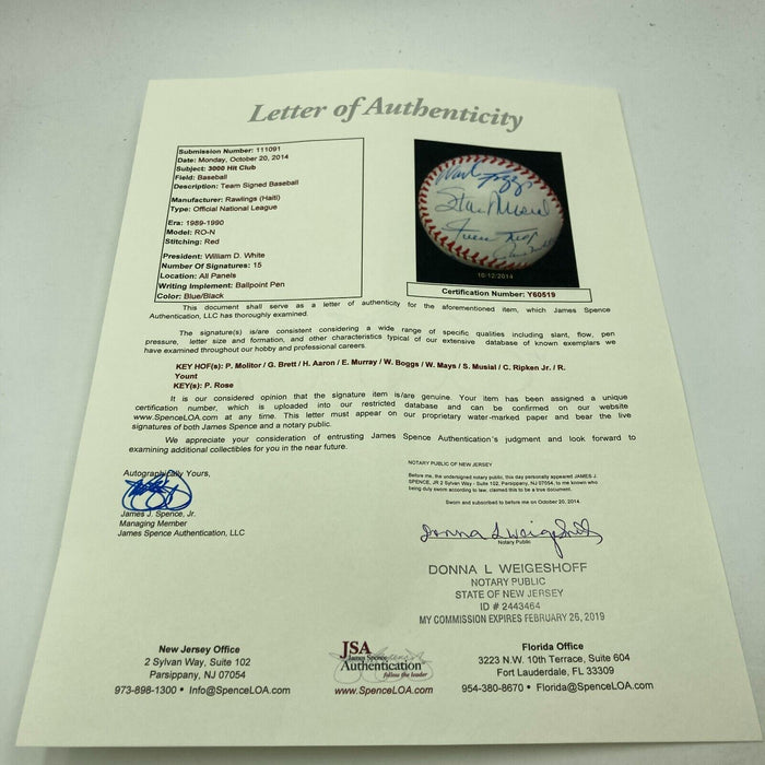 3,000 Hit Club Signed Baseball 15 Sigs Willie Mays Hank Aaron Stan Musial JSA